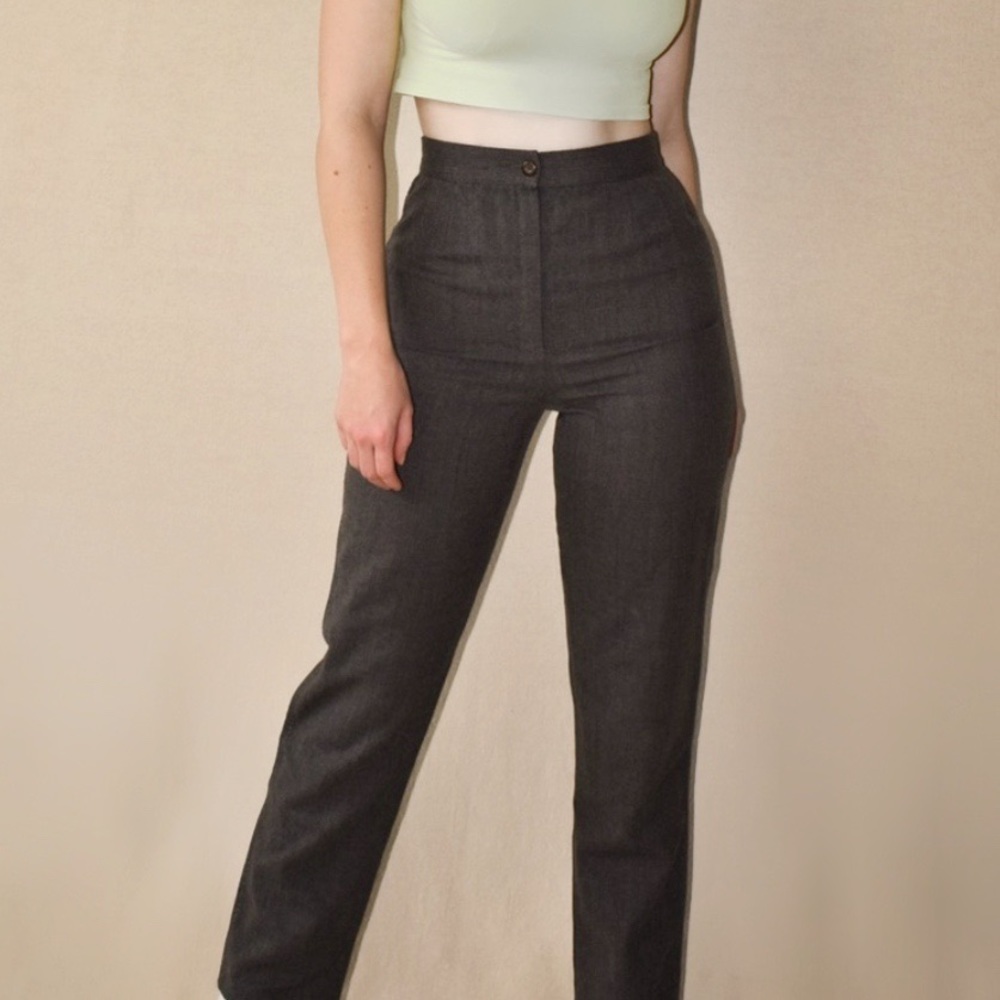 Vintage Valentino Miss V Italy Charcoal Gray Stretch Trousers